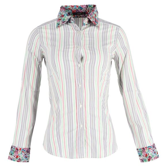 Etro Tops - Etro Floral and Stripe Print Button-Down Long Sleeve Shirt in multicolor Cotton